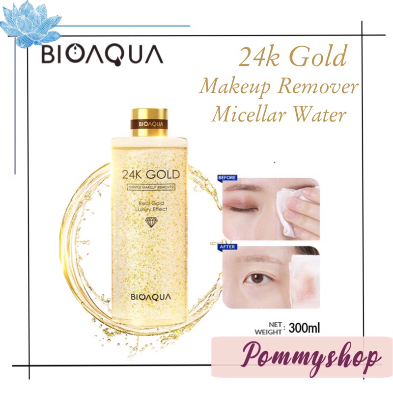 Bioaqua 24K Gold Gentle Makeup Remover Micellar Water 300ml / Serum Skincare 50ml / Essence Cream 50ml / Facial Cleanser 200ml