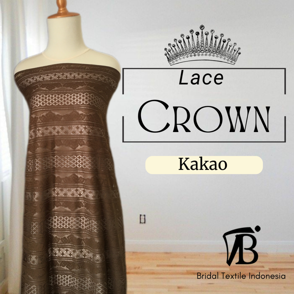 Kain Bahan Brokat Lace Vintage Crown Renda Warna Kakao Cacao Cocoa