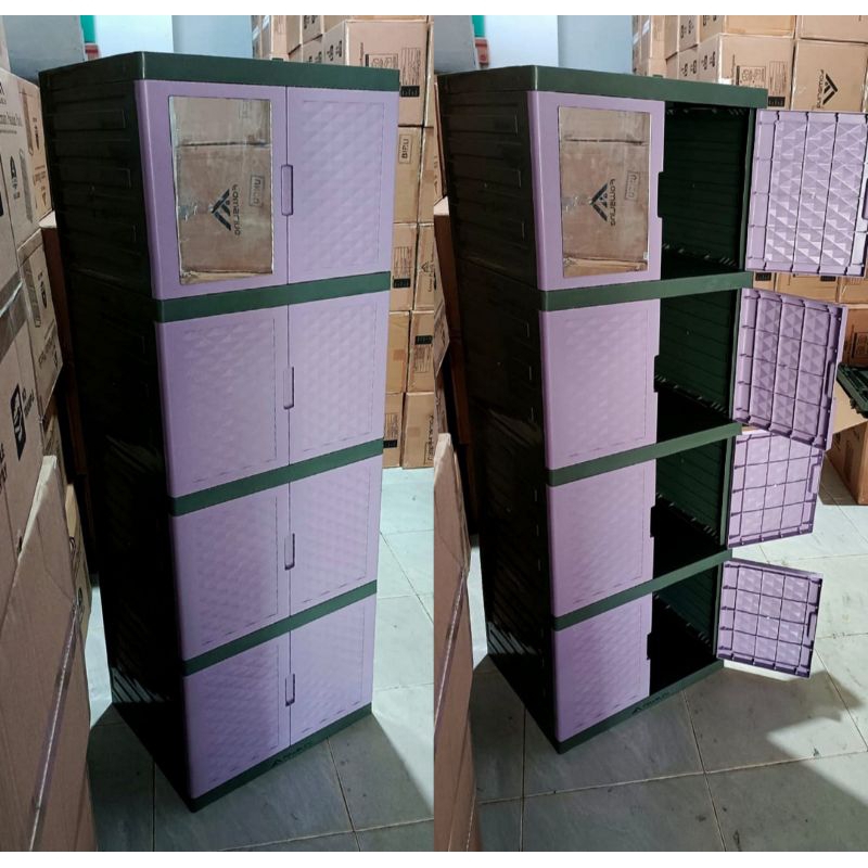 Lemari Plastik Kaca Fawsline 4 susun Cermin | Tanpa Cermin |