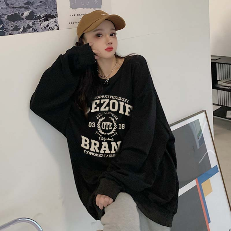 Sweater Oversize Cartoon Letter / Sweater Hitam