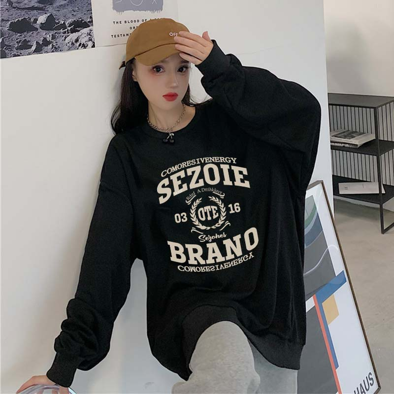 Sweater Oversize Cartoon Letter / Sweater Hitam