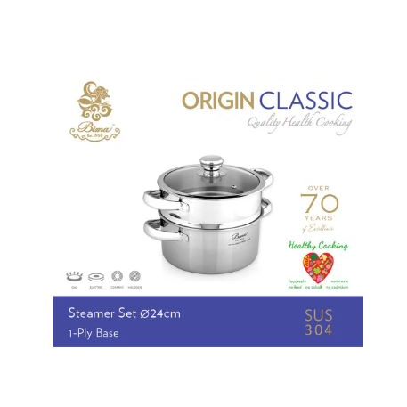 Panci Kukusan Bima Origin Classic Steamer Set 24cm, w/Tempered Lid