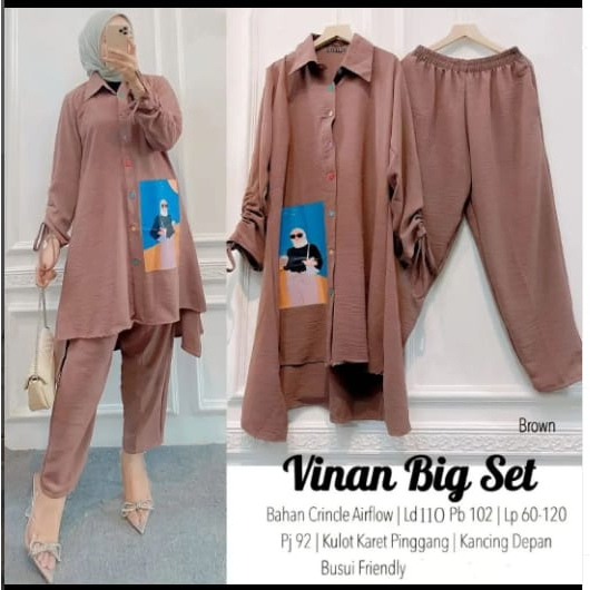 SETELAN WANITA VINAN SET BAHAN LD 110 CM pb 102 cm pj celana 95 cm SETELAN WANITA KEKINIAN FASHION MUSLIM 2023 / ONE SET WANITA MUSLIM / SET BAJU MUSLIM MODERN / SETELAN CRINKLE WANITA KOREAN STYLE