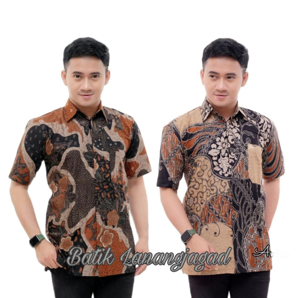 Kemeja Batik Pria Lengan Pendek Hem Batik Warna Teracota Motif Pulau