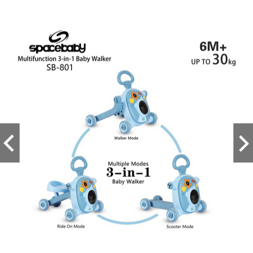 SPACE BABY SB 801 Baby Walker 3 in 1 Push Walker ( WALKER, SCOOTER & PUSH BIKE ) Alat Belajar Jalan 