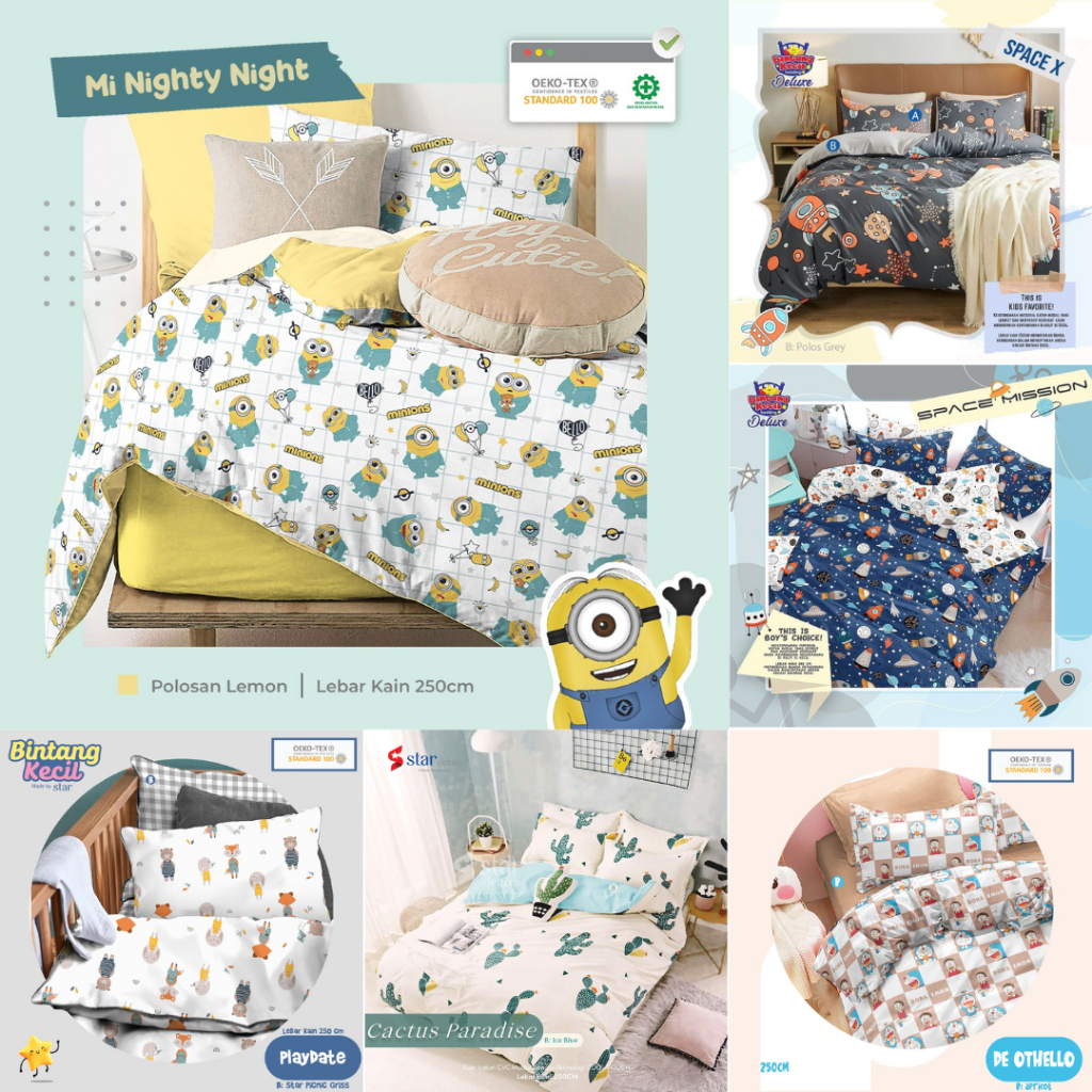 SPREI CVC MOTIF ANAK BAHAN KATUN CVC STAR | SPREI ANTI GESER BAHAN KATUN PREMIUM GRADE A+ UKURAN 180x200 / 160x200 / 120x200 TINGGI 30