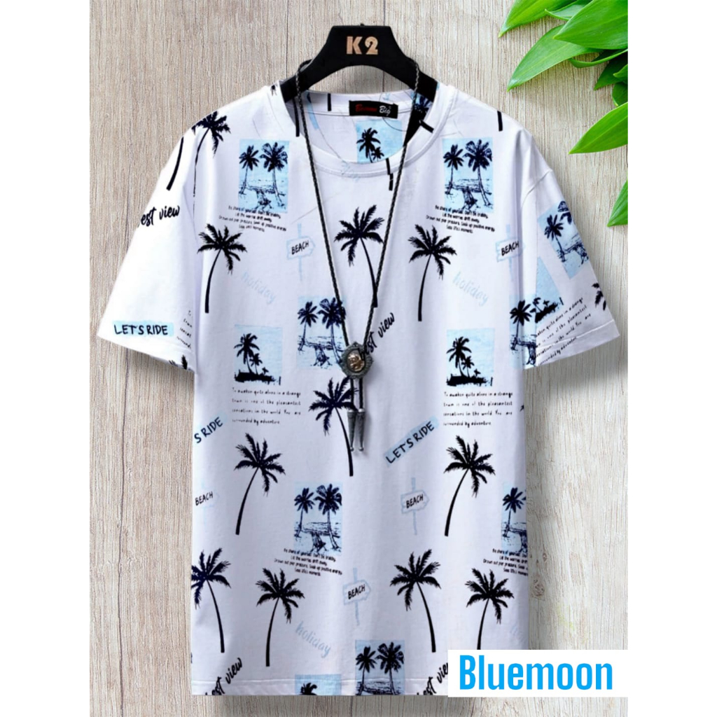 Kaos Distro Pria Printing /Motif Kelapa Biru / Motif Bintik Abstrak / Motif Kuas Biru Size M L XL Ka