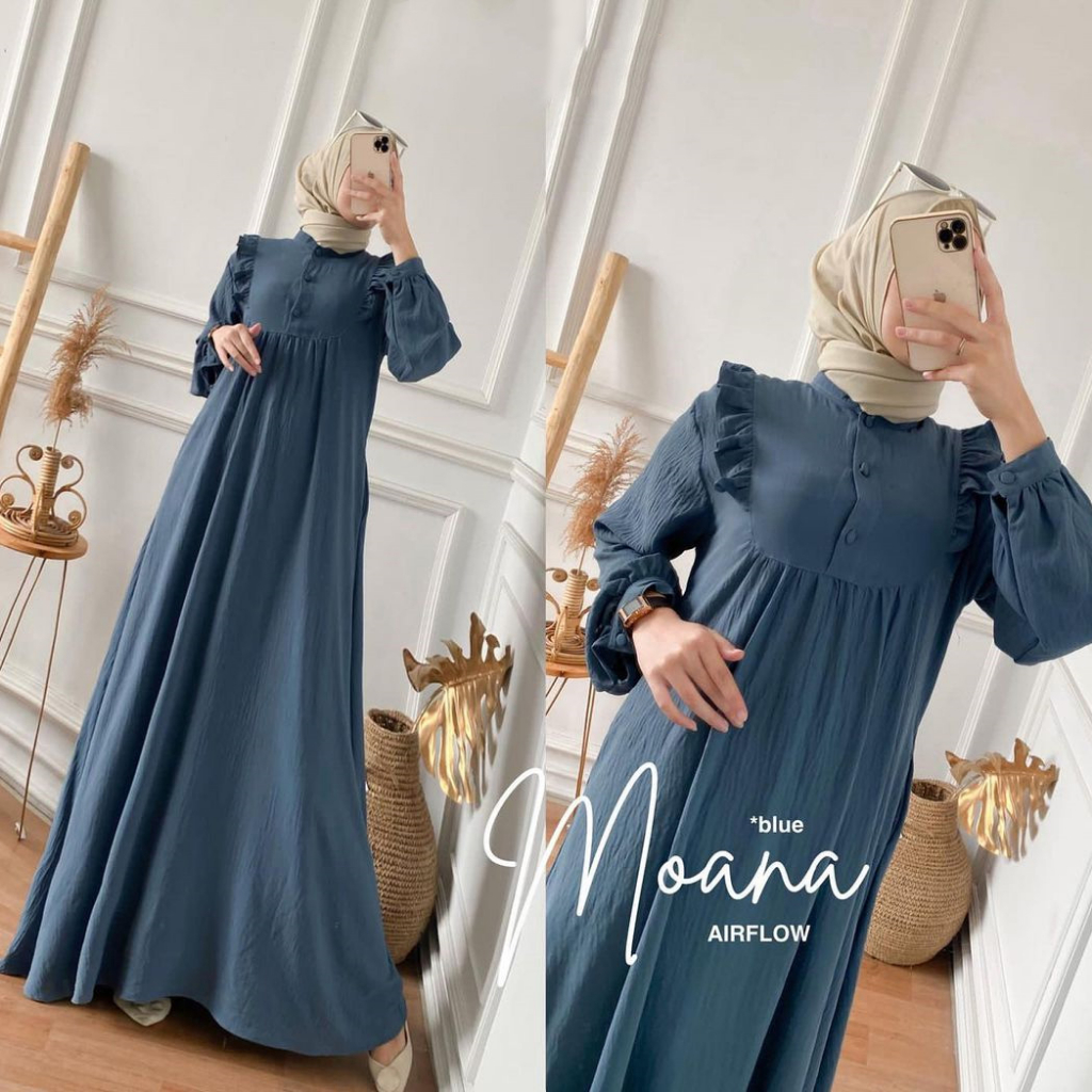 Moana Gamis Crinkle Airflow Busui Friendly – Dress Gamis Terbaru 2023 Lebaran Wanita