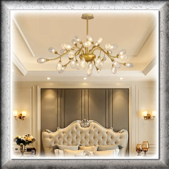 Lampu hias gantung premium MODERN ELEGANT LED cabang 36 ARMS BENTUK KACA OVAL SEPERTI BUNGA TULIP ch