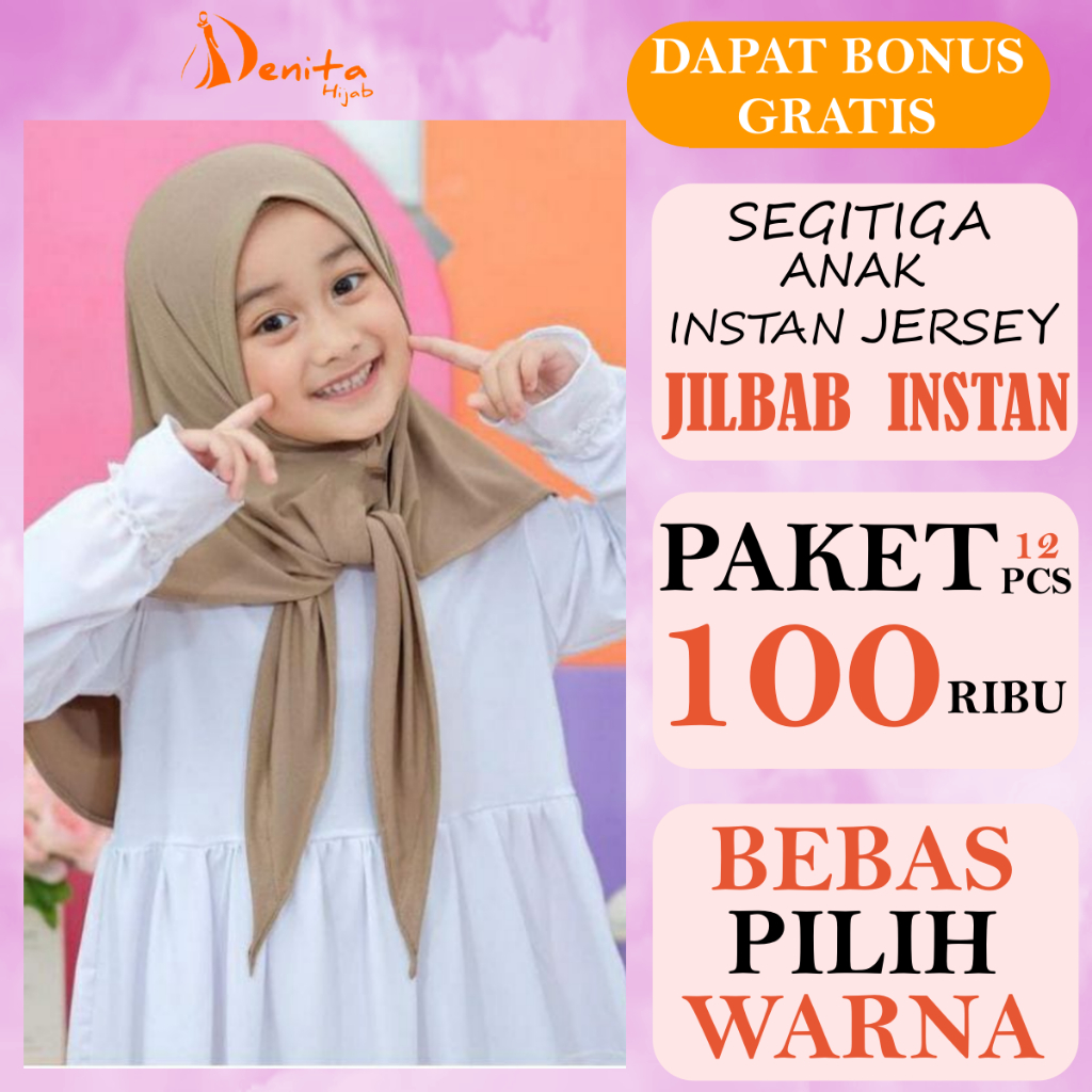 Paket 100 ribu dapat 11 pcs Jilbab Segitiga Instan Anak Camelia Jersey Kerudung Wanita