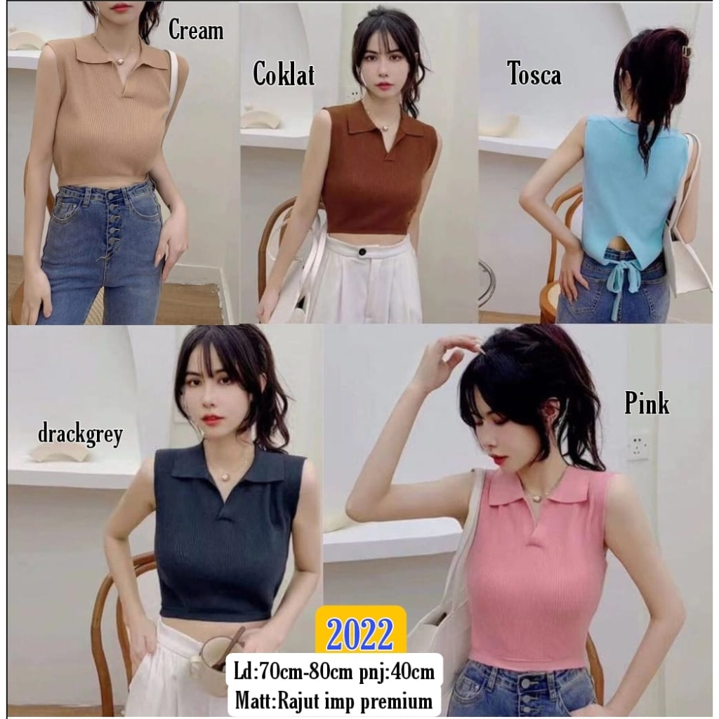Kemeja Tengtop Rajut Polos Warna 2022/ Blus Rajut Kemeja /Atasan Import / Baju Wanita lengan Pendek
