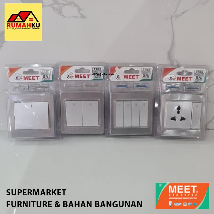 SAKLAR LAMPU MEET - SAKELAR ENGKEL - COLOKAN KABEL - MEET 77 SILVER SERIES
