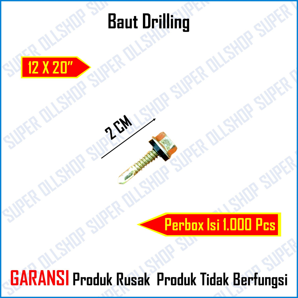 Baut Drilling Skrup Sekrup Roofing Baja Ringan Kuning Panjang 2 Cm 12x20 Harga 1 Kotak