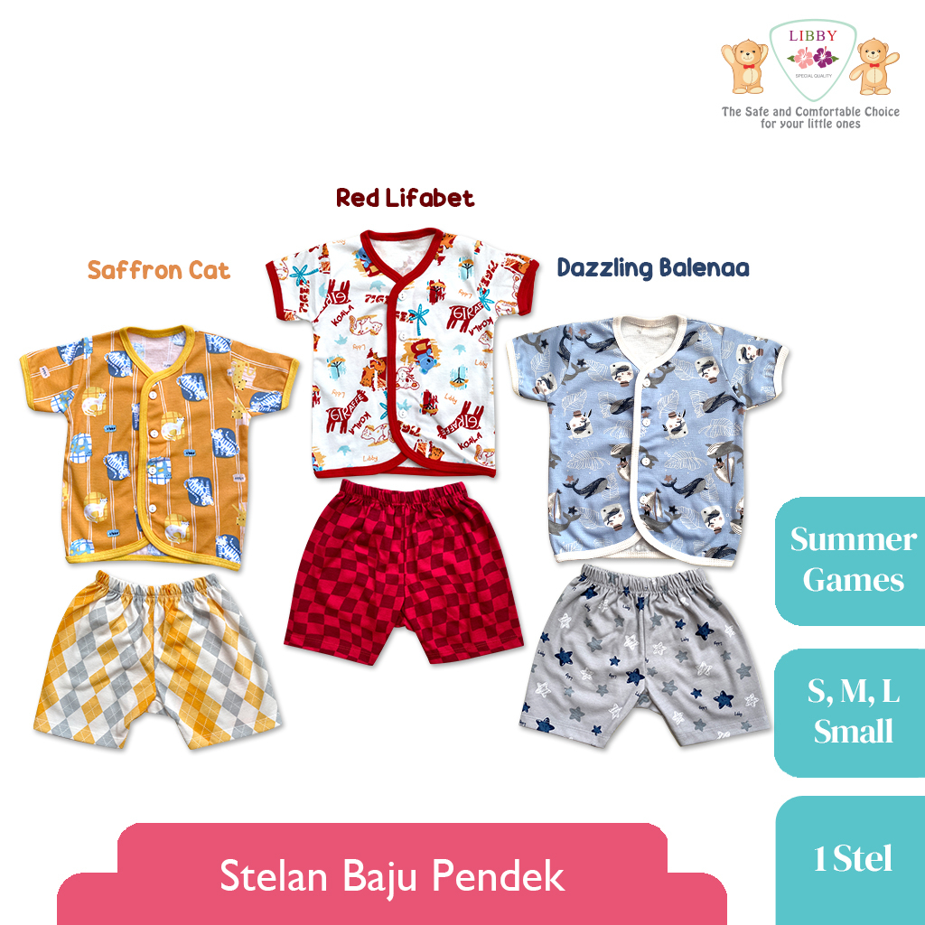 LIBBY Stelan Baju Pendek Anak Kecil Motif Summer Games Baby Collection