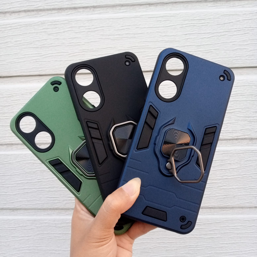 Casing Oppo A98 A38 A18 A78 A58 4G 5G Reno 10 Pro Plus A17 A17K Reno 8T 8 8Z 7 7Z 4G 5G Case Ring Magnet Urban UME Original Case Robot 2in1 List Carbon Hard Case Standing