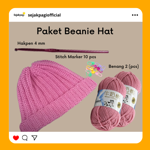 Sejakpagi Paket Rajut Beanie Hat Kupluk Premium Terlengkap Dengan Hakpen dan Stitch Marker