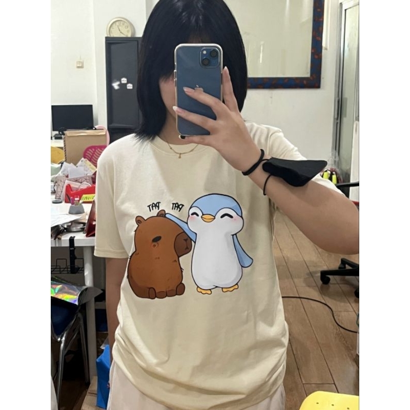 Kaos custom lucu Capybara dan Penguin Pat Pat kaos unik kaos lucu