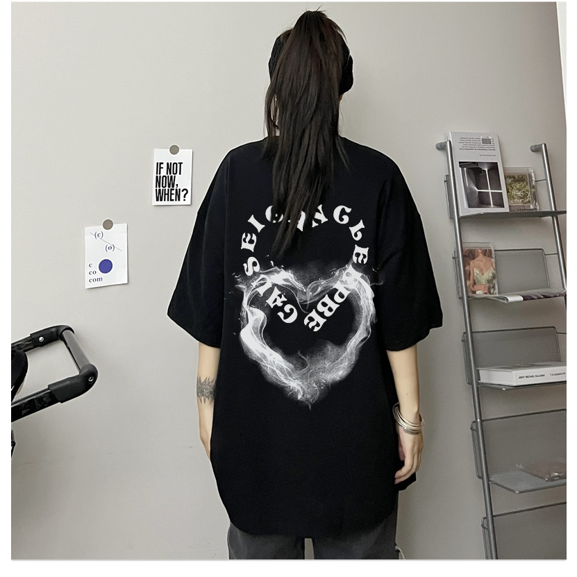 XIAOZHAINV Korean Style Kaos Atasan Wanita Smoke Heart Pattern Lengan Pendek A0910