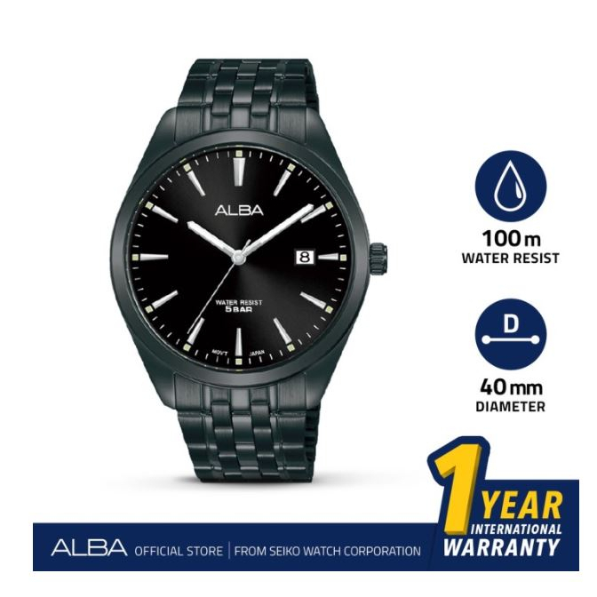 Jam Tangan Pria Alba AS9R09 Quartz AS9R09X1 Black Stainless Original