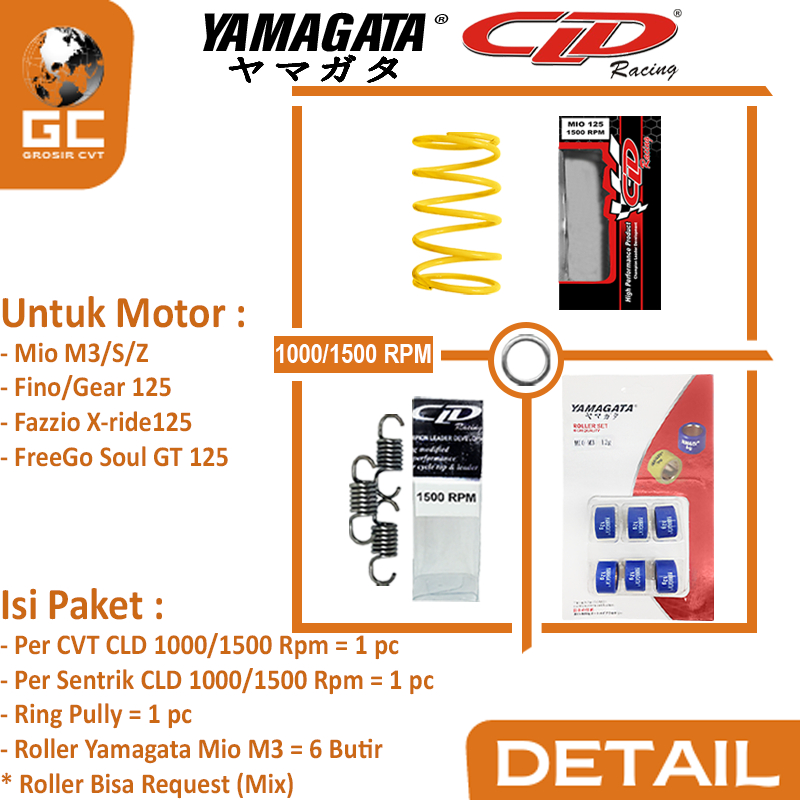 Paket Per CVT + Sentrik + Roller Yamaha Mio Nmax Aerox Soul GT Fazzio Lexi X Ride Fino Freego CLD YAMAGATA 1000/1500 RPM