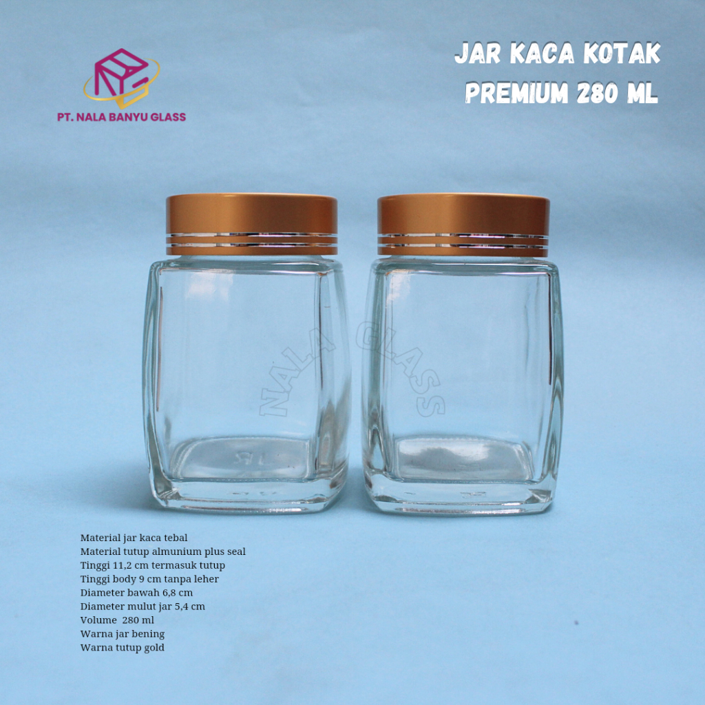 JKKPM280 jar kaca kotak 280ml premium / jar kaca square 280ml /jar madu