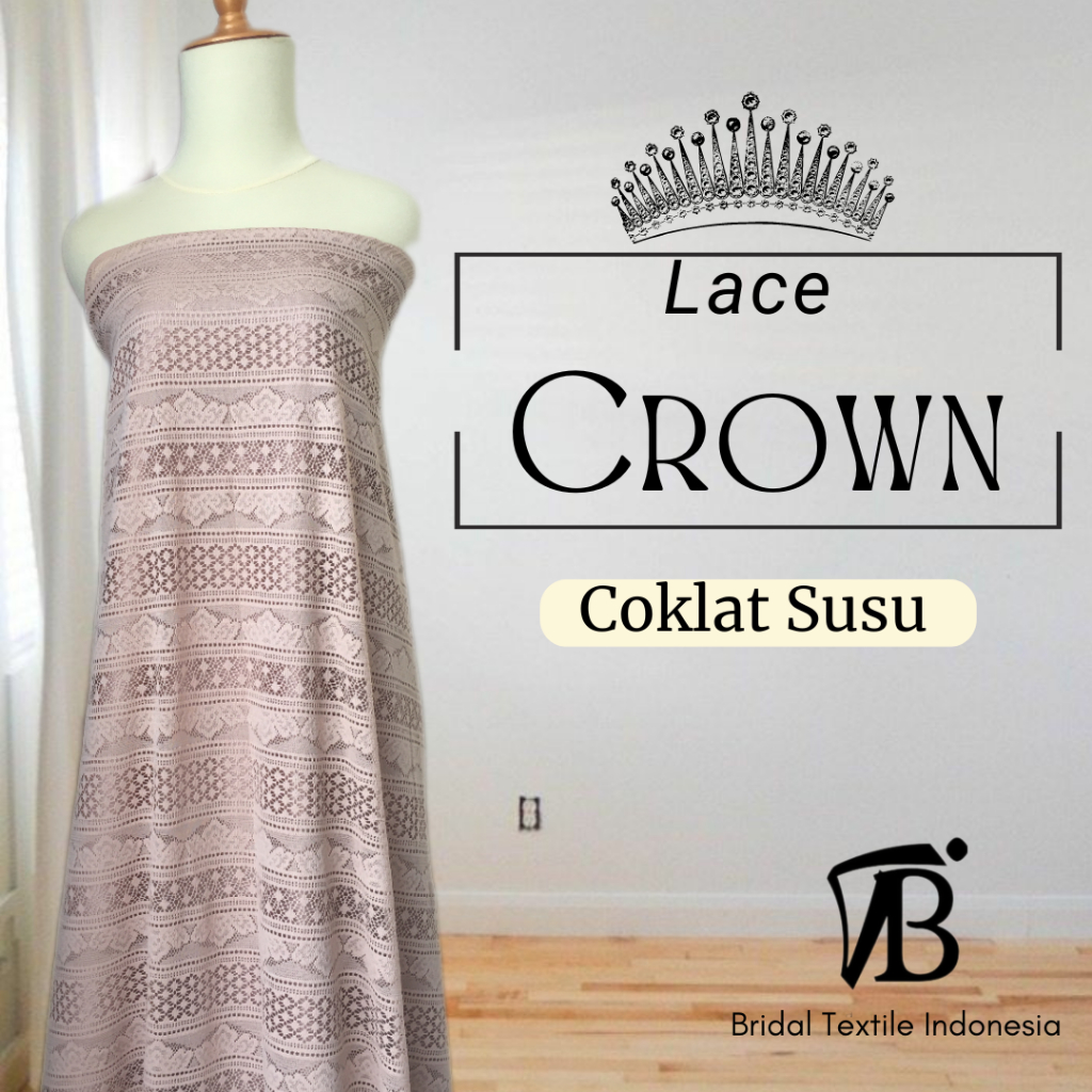 Kain Bahan Brokat Renda Lace Vintage Crown Warna Coklat Susu Coksu