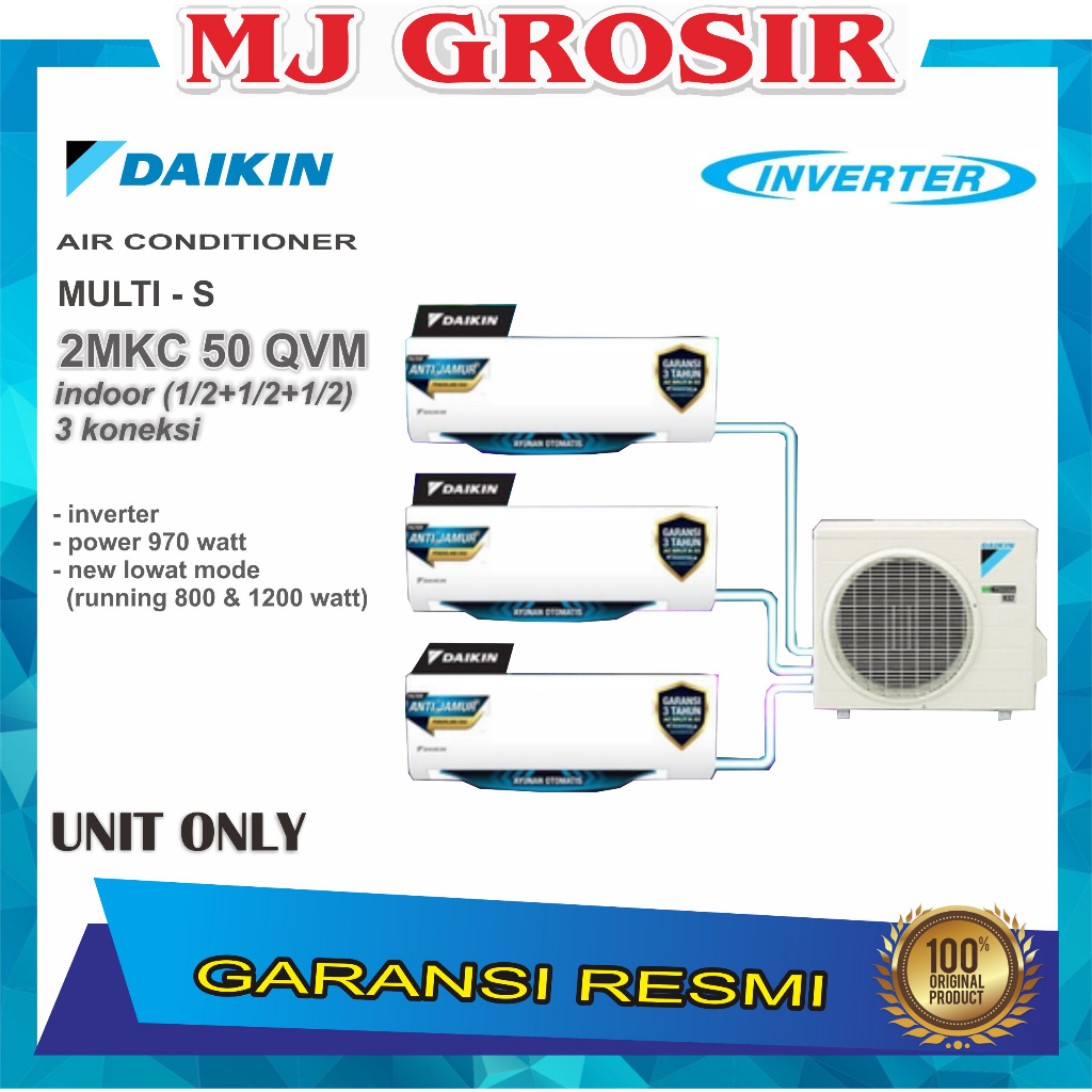 AC DAIKIN MULTI S 3 Koneksi 2MKC50RVM (1/2PK+1/2PK+1/2PK)/(15+15+15)