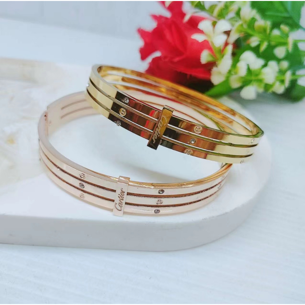 Gelang Titanium 3Susun Permata Perhiasan Wanita 653