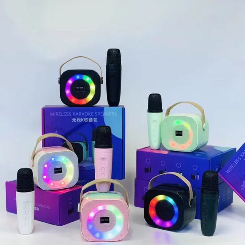 (SUN) SPEAKER BLUETOOTH BD-108 LED + MIC KARAOKE WIRELESS MINI FULL BASS MACARON BD108