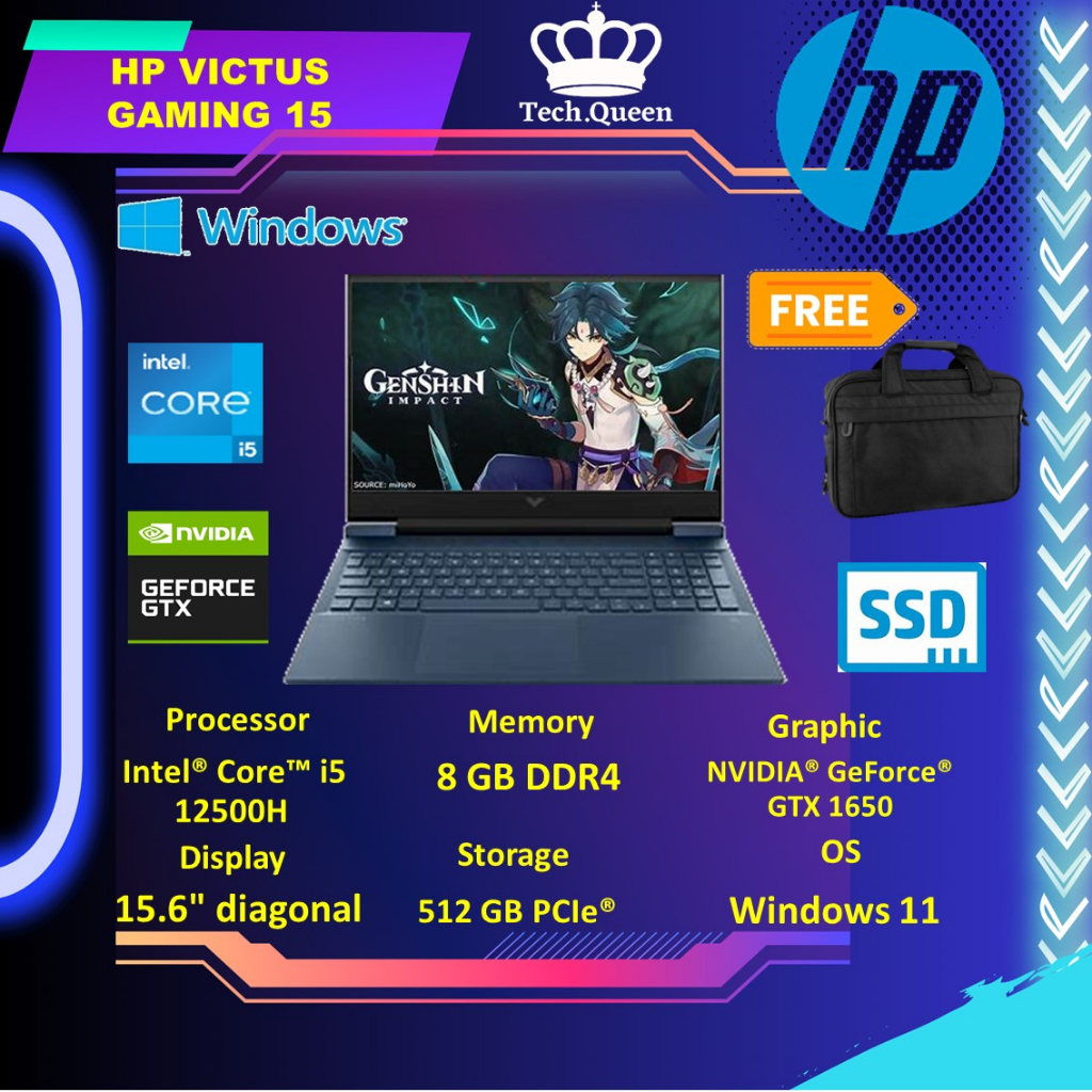 HP VICTUS GAMING 15 FA0116TX GTX1650 4GB/ I5 12500H 8GB 512SSD W11+OHS 15.6FHD IPS 144HZ BLIT 2YR+ADP SLV