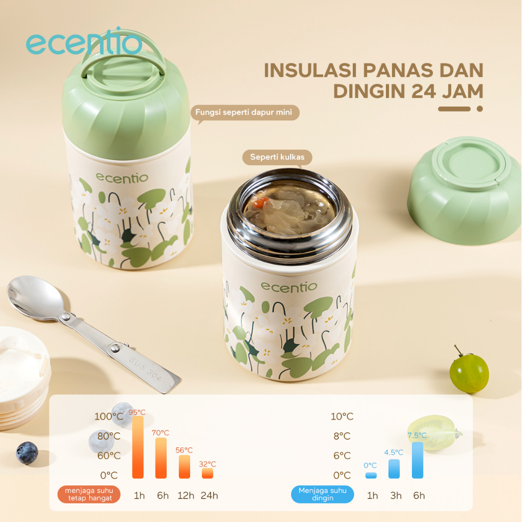 ecentio food jar thermos Easy Travel 500Ml termos makanan tahan panas 24 jam stainless Baby Food Jar Anti Bocor Kado