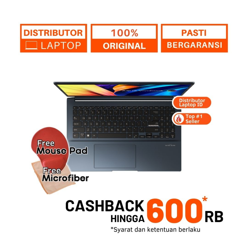 LAPTOP ASUS VIVOBOOK PRO 15 M6500QC / RYZEN 5 5600H RTX 3050 / RAM 16GB 512GB SSD / 15 INCH 2.8K OLED / WINDOWS 11 OHS - CICILAN 0%