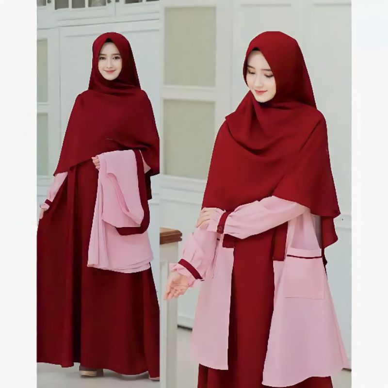 ahmd_store ELBINA SET Bahan Crepe Ukuran S M L XL dress wanita terbaru 2023 kekinian modis outfit elegan fashion muslimah hijab style pusat grosir pakaian wanita remaja korean style.
