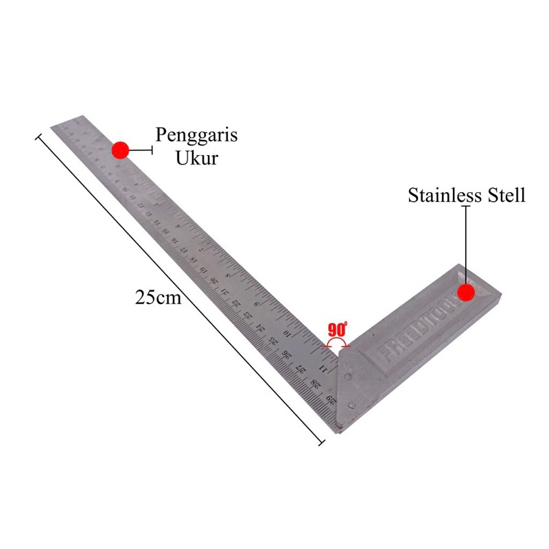 Siku meter penggaris siku tukang tipis 12” 30cm Freed