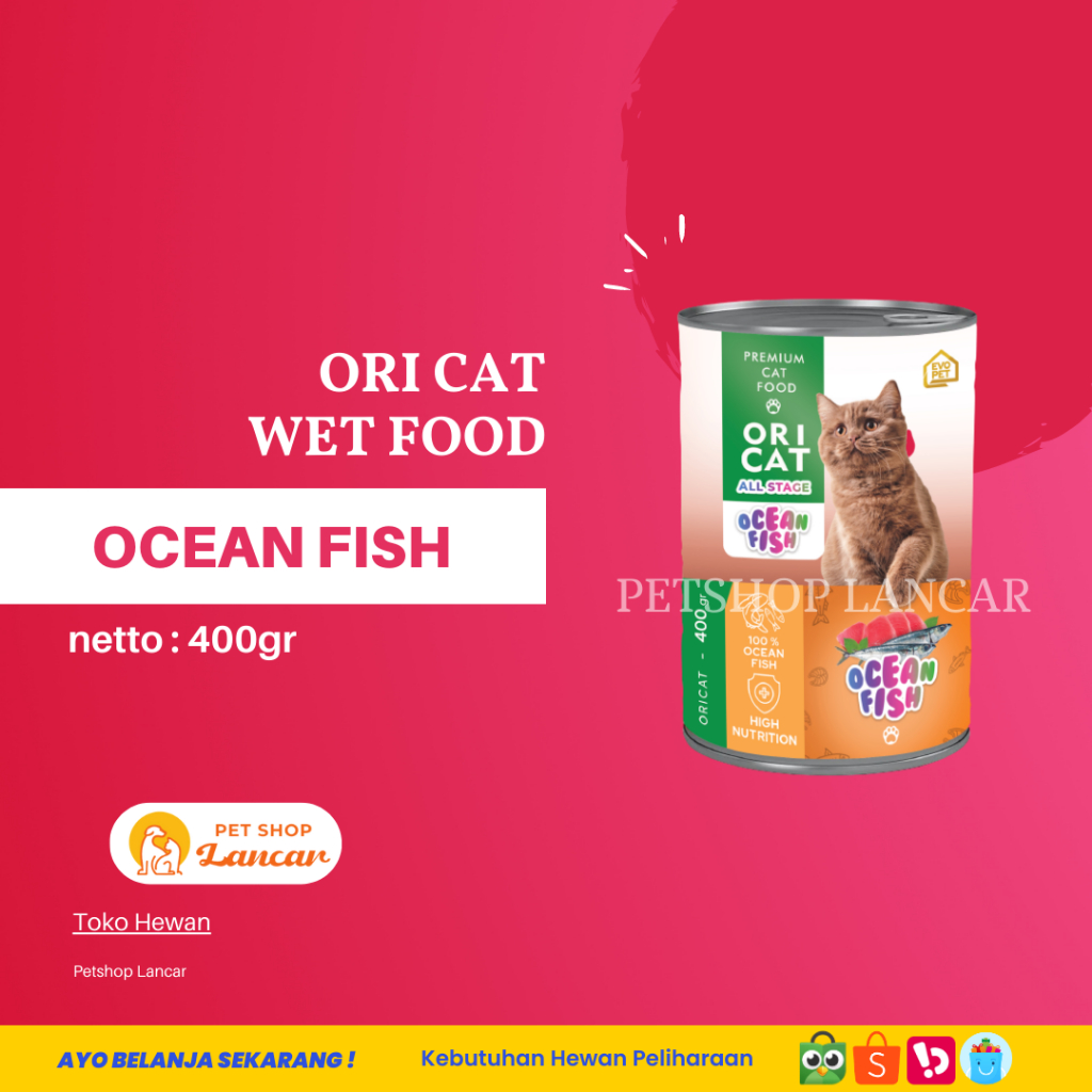 Makanan Kucing Basah Ori Cat Kaleng 400 gr - Ocean Fish