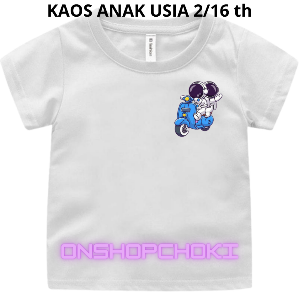 Kaos anak Laki Laki Unisex Gambar Astronot usia 2-16 th Kaos Oblong anak pakaian anak-anak