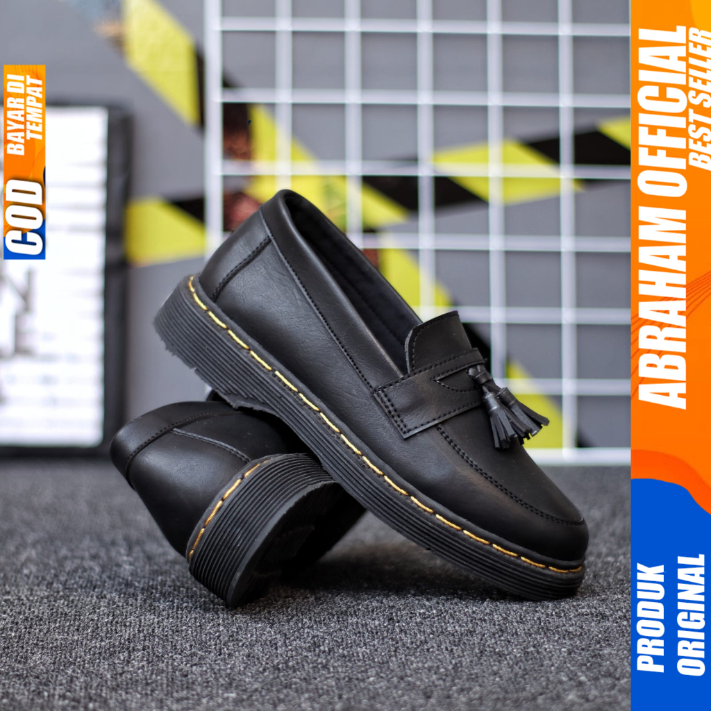 Sepatu Loafers Docmart Formal Pantofel Casual Kerja Hitam Pria