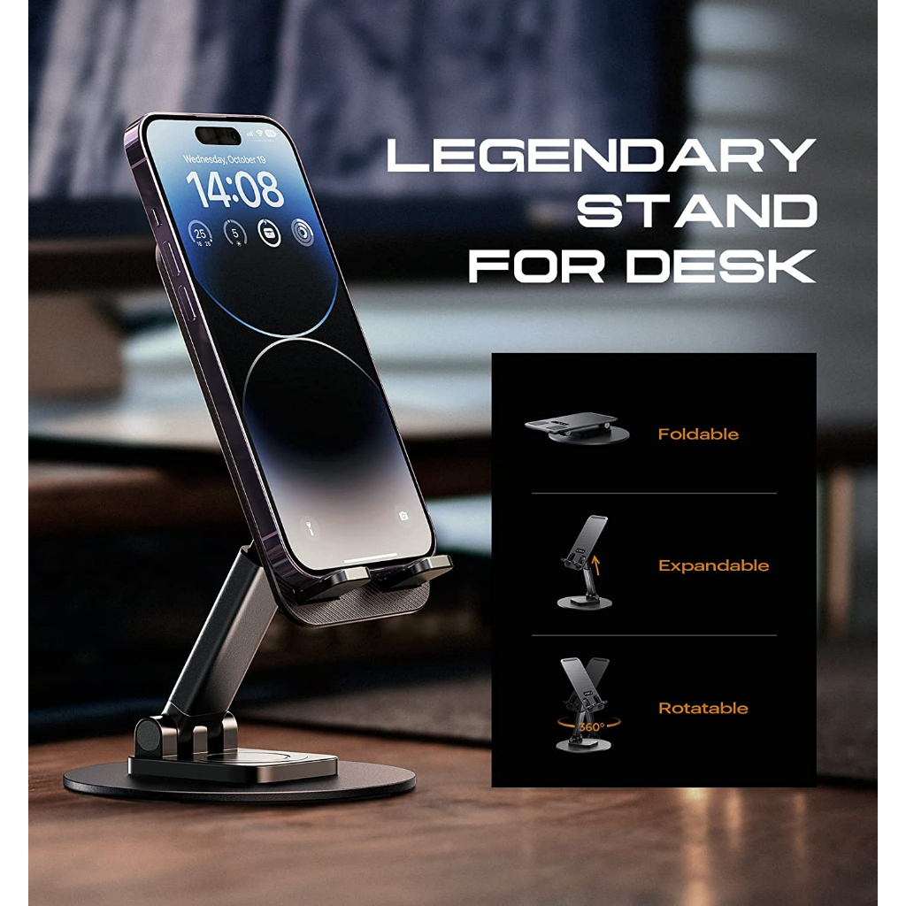 xqxm desktop phone holder standing lapisan dasar aluminium dengan bunyi rotasi mechanical 360 derajat super kuat cocok untuk hp dan tablet