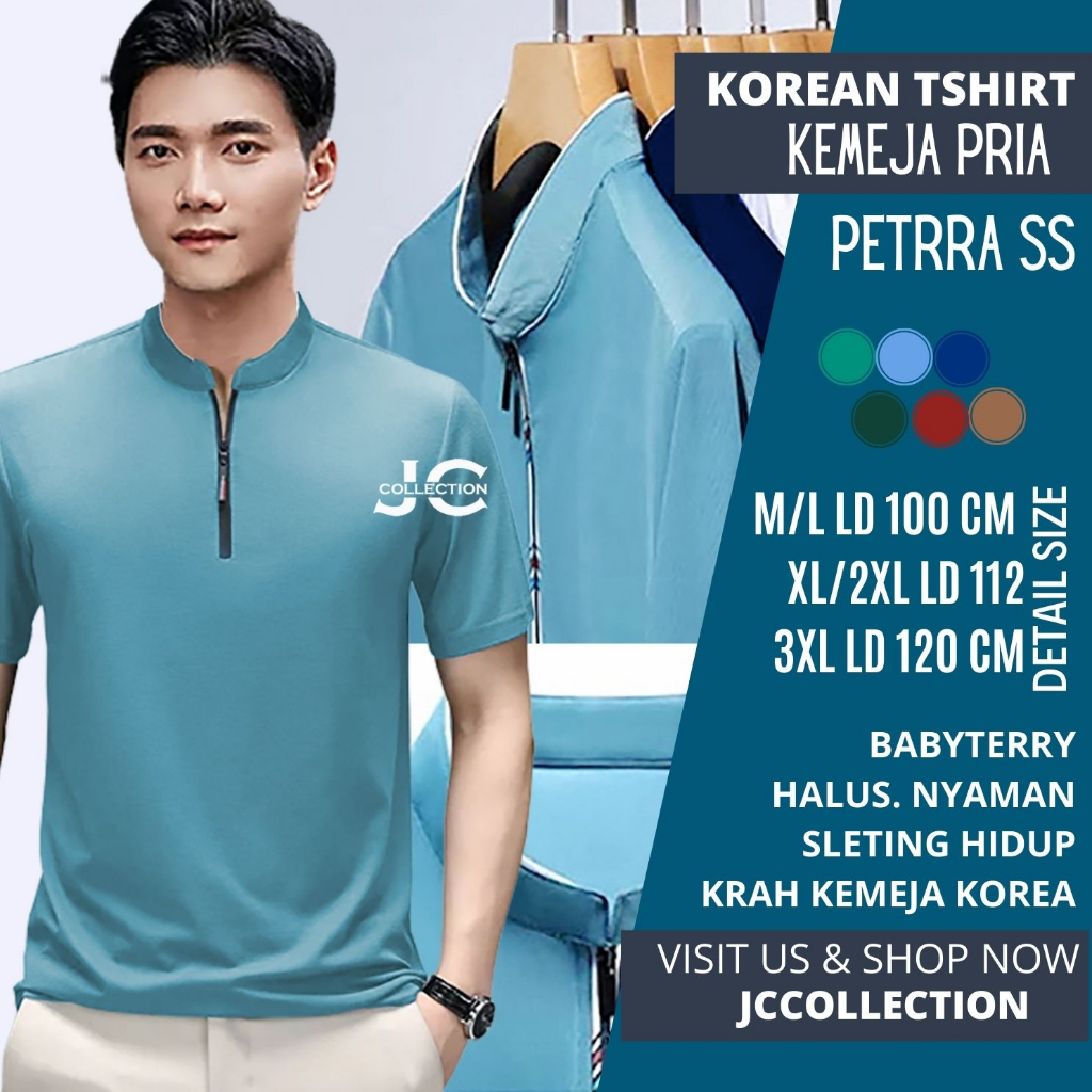 Kaos Lengan pendek Pria Gaya Korea variasi Seleting Petrra SS JCCollections