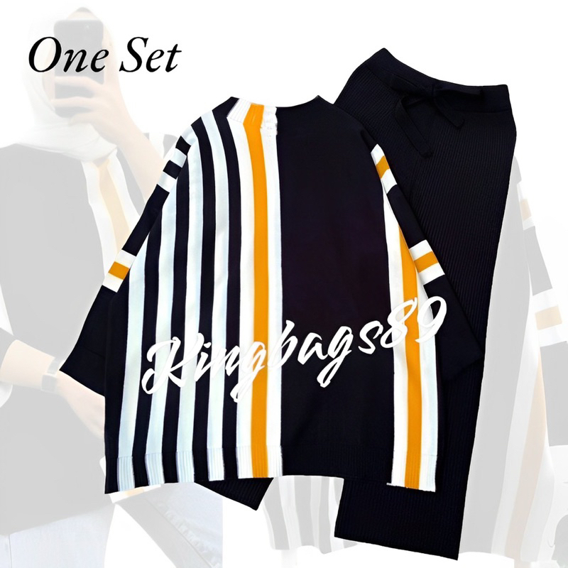 one set Laura Atasan Rajut blouse Kulot salur