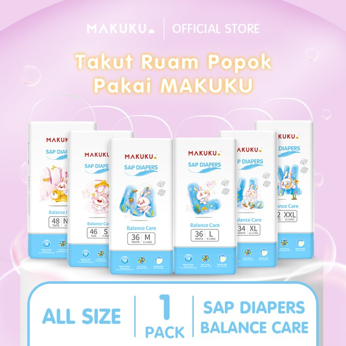 MAKUKU SAP DIAPERS BALANCE CARE NB 48 S 46 TAPE M 36 L 36 XL 34 XXL 32 PANTS