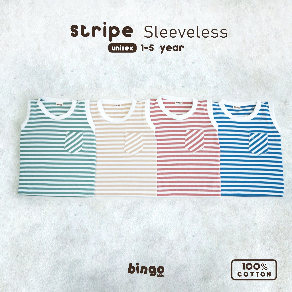 BINGOKIDS | STRIPE SLEEVELESS / Kaos Kutung Garis / Singlet Anak Balita 1-5 Tahun        Singlet Garis Anak Laki Perempuan Unisex Bahan Katun Cotton Premium Earth Tone Olive Green Hijau Beige Cream Krem Biru Red Ungu