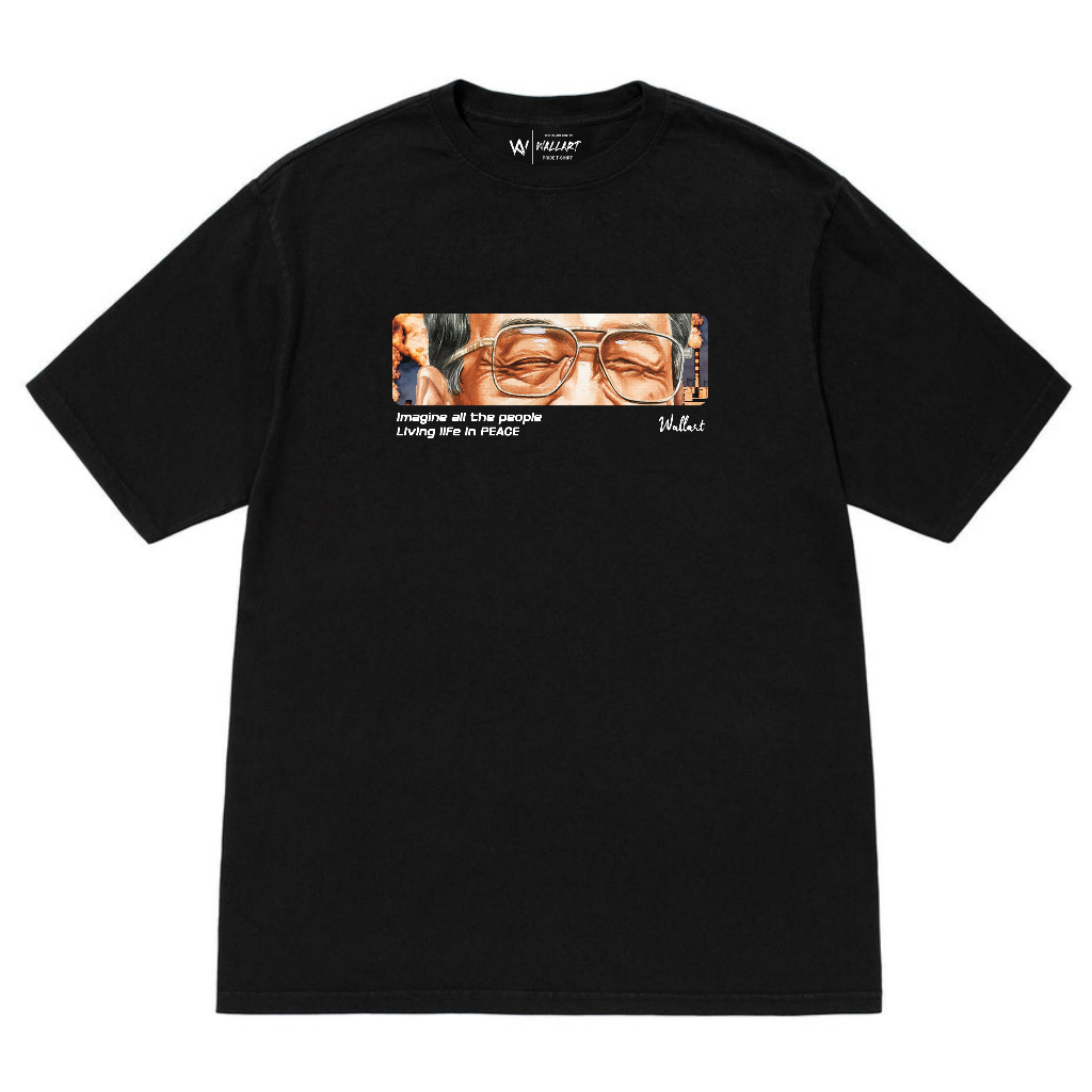 Wallart - Tshirt GUS DUR Living life in PEACE Black Catton Combed