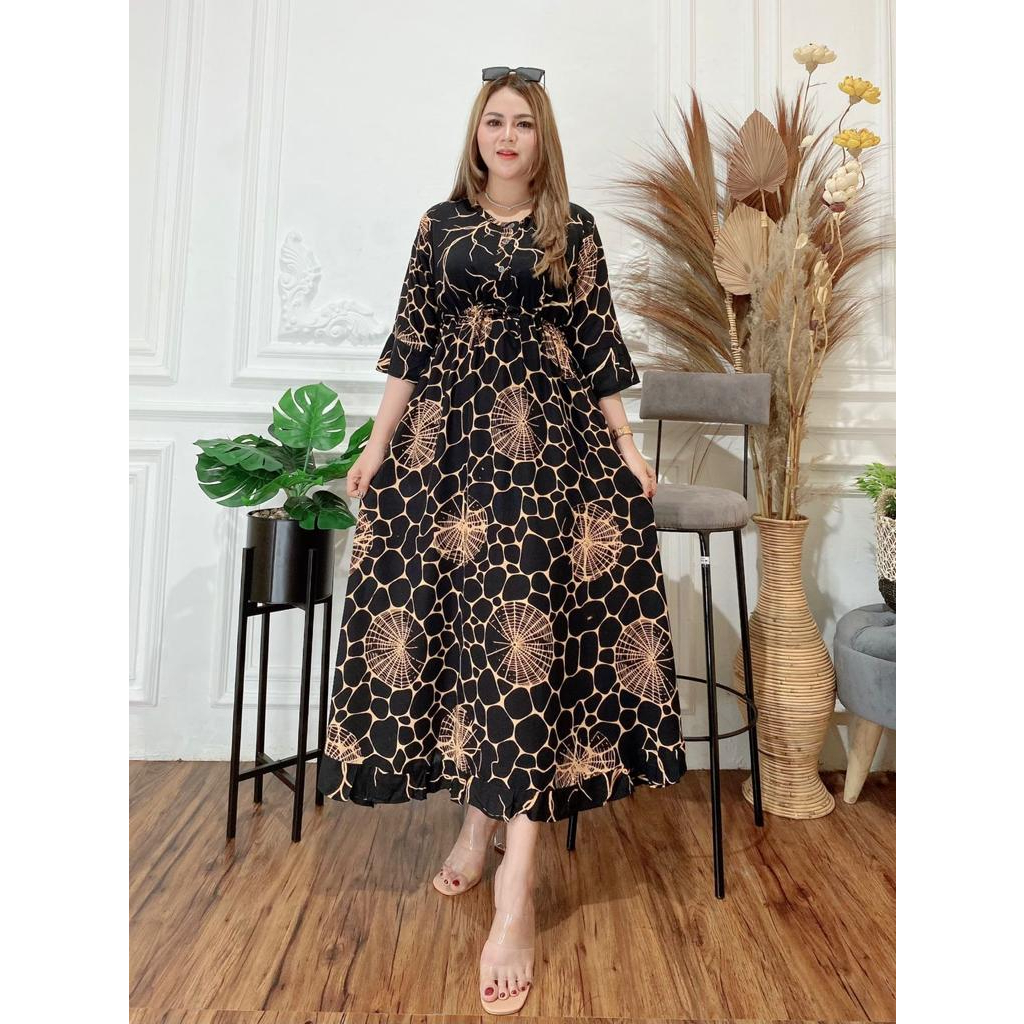 PAKAIAN WANITA DASTER PANJANG LONG DRESS MAURA PRINTING TERBARU