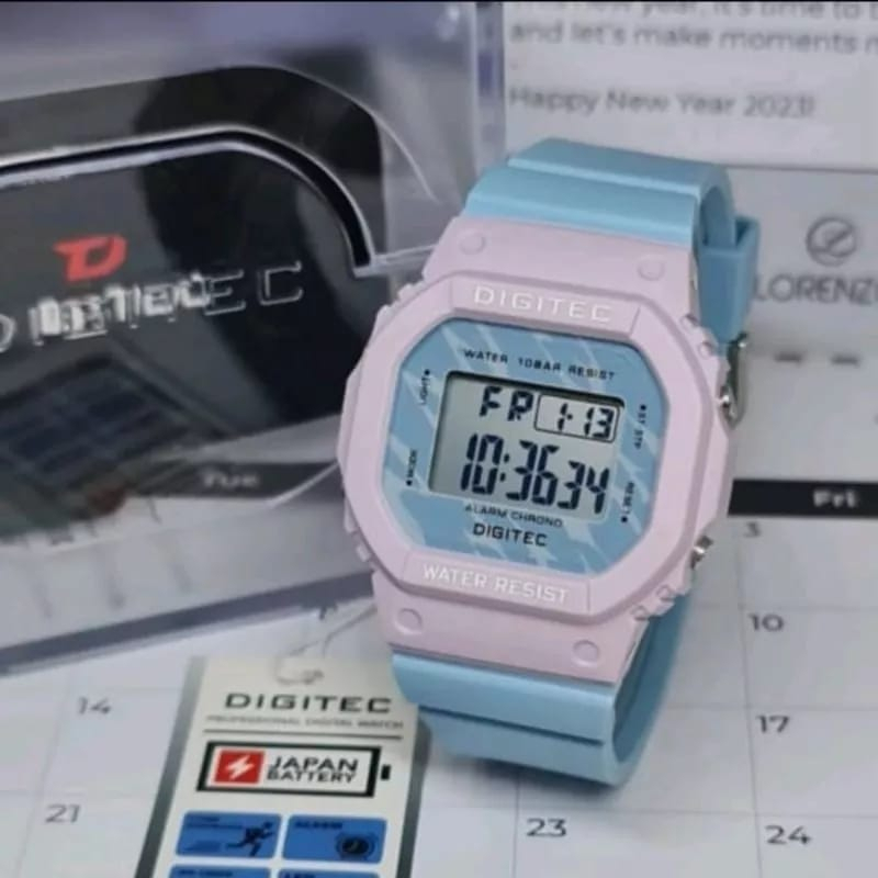 [COD] Jam Tangan Digital Digitec Original Wanita Rubber Strap Case Segi Water Resistant