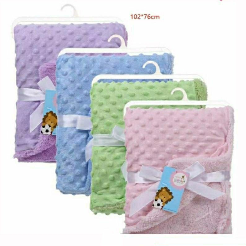 Selimut Bayi Fleece Bubble Minky Dot  102x76cm Warna Polos | Baby Blanket Newborn