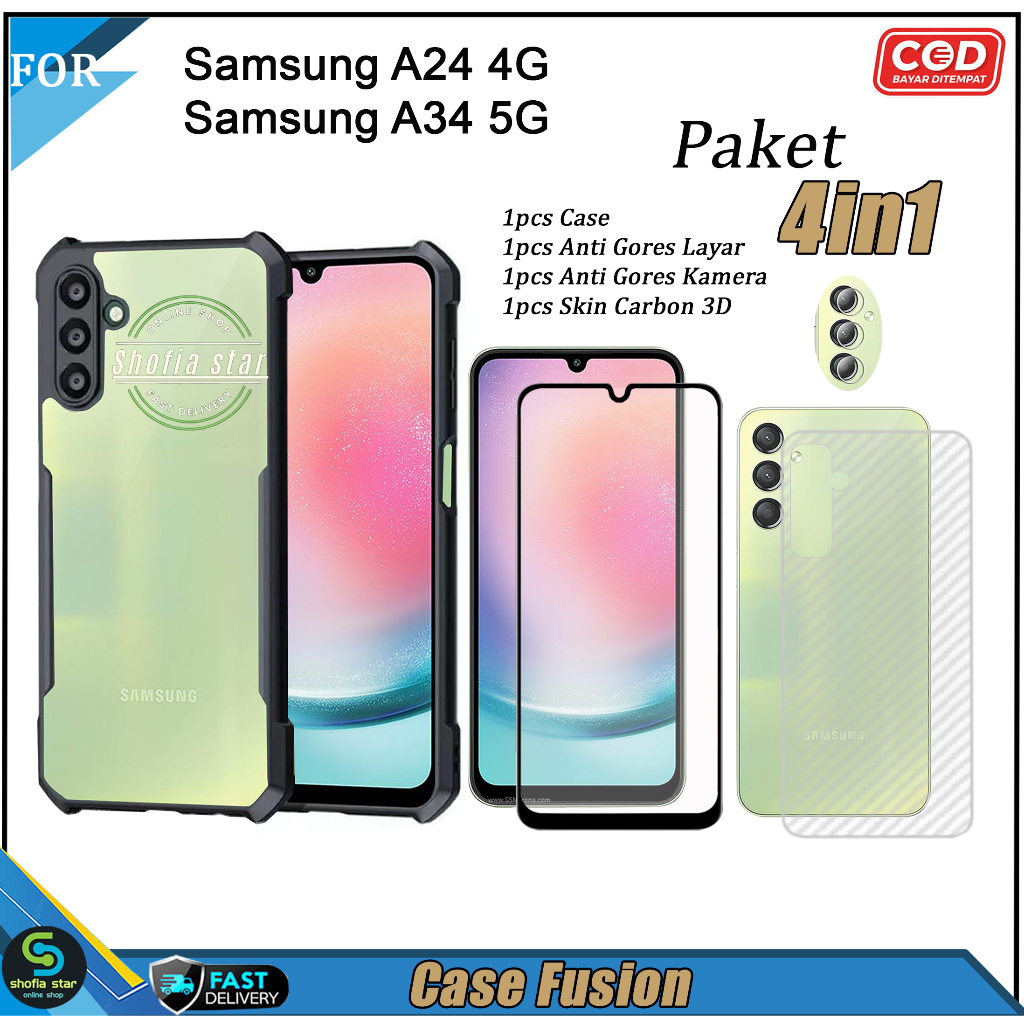 Paket 4in1 Case Samsung A24 4G A34 5G A54 5G Softcase Fusion Shockproof Transparan Casing