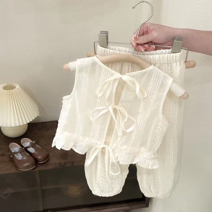 (LOLI-JKT) BS-446 SETELAN ANAK CEWEK CEAM TALI BELAKANG SIZE 100-140