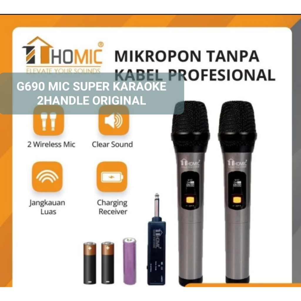 G690 ORIGINAL Mic SUPER KARAOKE Microphone Double Wireless HOMIC Mikrofon Microphone Double Vokal Tanpa Kabel CAS UHF CASAN DIGITAL LCD MIK WIRELES MIKROPON MIKROPHONE DISPLAY VOCAL ARTIS PROFESIONAL PRO SOUND BEST SISTEM AUDIO PANGGUNG LEGENDARY DYNAMIC