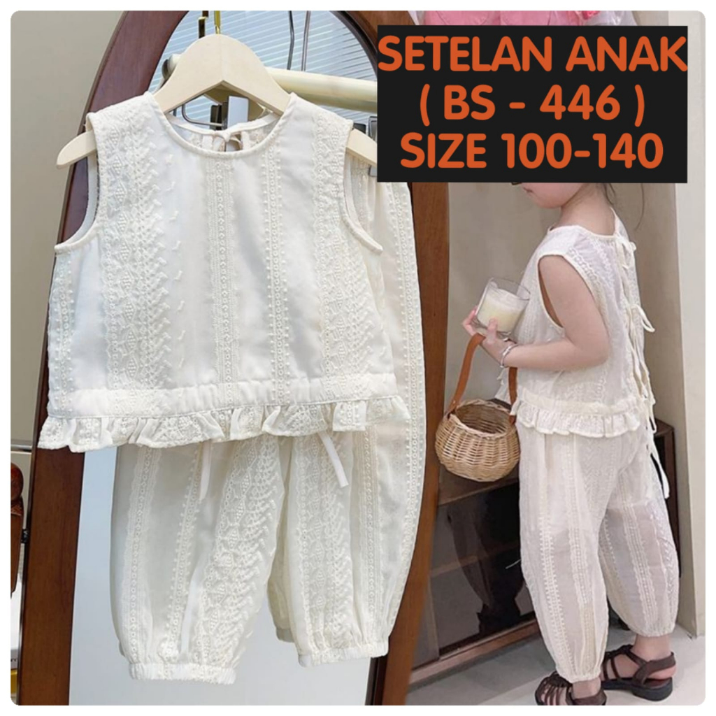 (LOLI-JKT) BS-446 SETELAN ANAK CEWEK CEAM TALI BELAKANG SIZE 100-140